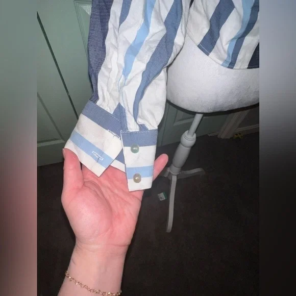 Zara trf White Blue Stripped Crop Blouse - Picture 10 of 15